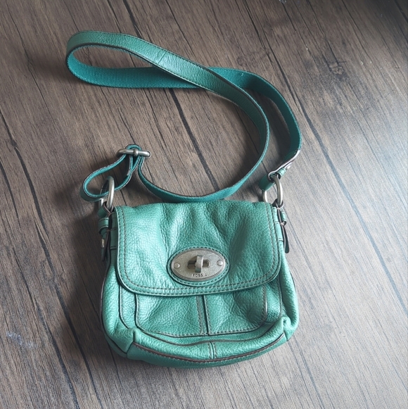 Fossil Long Live Vintage 1954 Teal Leather Crossbody  Bag Adjustable Strap - Picture 2 of 13